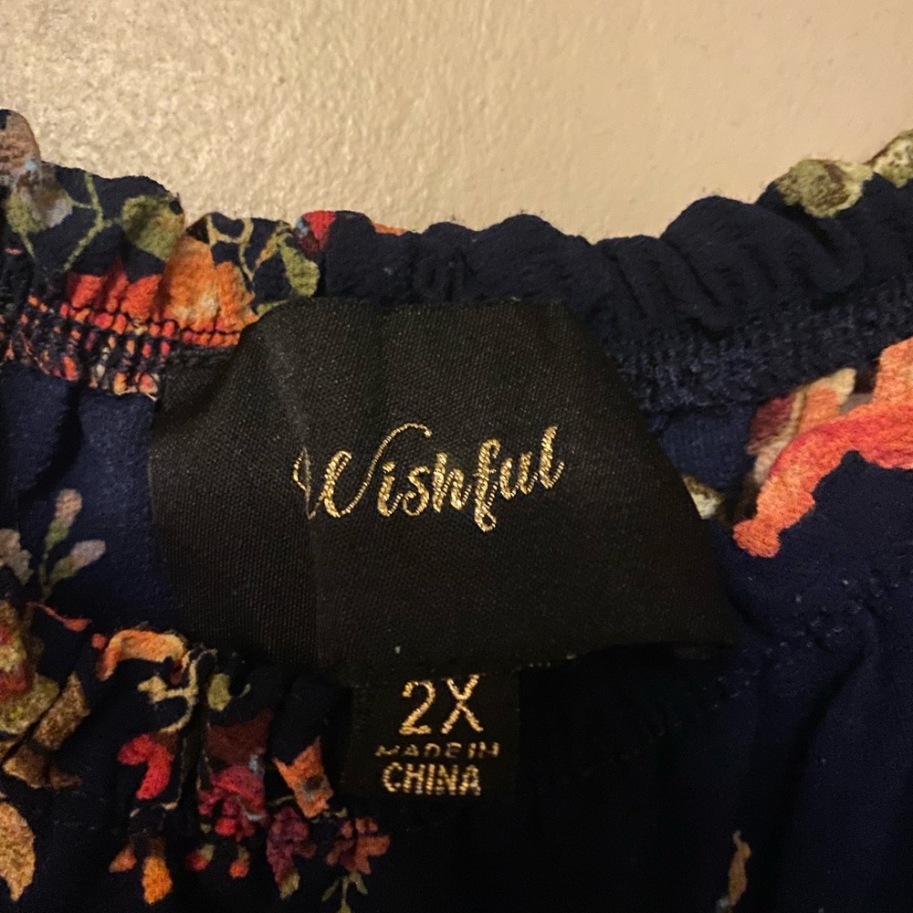 Plus size Navy floral flared sleeves blouse 2X by Wishful